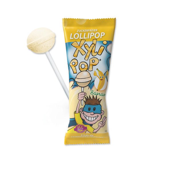 szz-banana-3.jpg Lizalica zaslađena prirodnim xylitolom-banana MIRADENT XYLIPOP - Slika 1