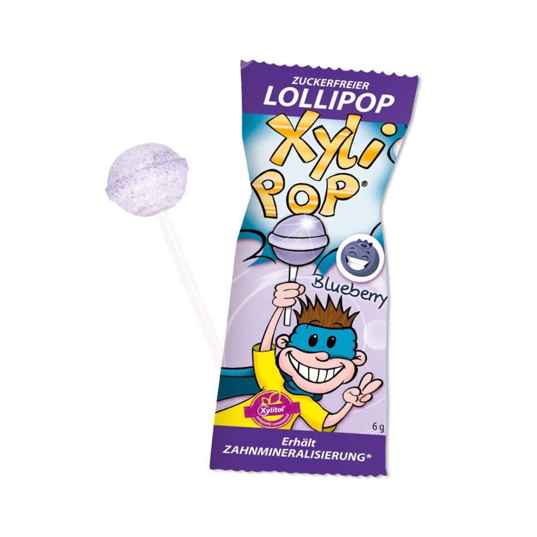 xr:d:DAFjEx9zKkI:28,j:4823109363,t:23051617 Lizalica zaslađena prirodnim xylitolom-borovnica MIRADENT XYLIPOP - Slika 1